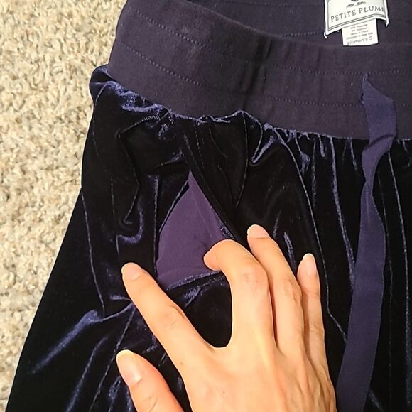 Petite Plume Velour Lounge pants Small Navy Joggers Plush Comfort Chic Glamour - Picture 6 of 7